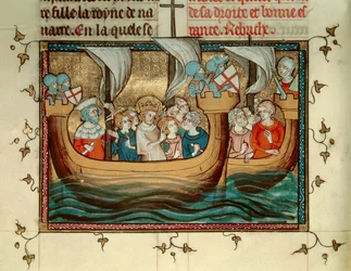 Siebter Kreuzzug: Der König von Frankreich, Saint Louis (oder Louis IX) (1214-1270), kommt um 1245 in Nikosia auf Zypern an. Miniatur. B.N. Paris