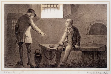 Silvio Pellico (1789 - 1854) in die Festung Spielberg (Spilberk) überführt - in „Storia d
