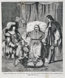 Sire, sagte Mazarin, „Ich verdanke Ihnen alles: aber ich zahle Ihrer Majestät, indem ich ihm Colbert gebe.“ Kardinal Jules Mazarin (Giulio Raimondo Mazzarino oder Mazarino) (1602-1661) präsentiert Jean Baptiste (Jean-Baptiste) Colbert (1619-1683) Louis XIV