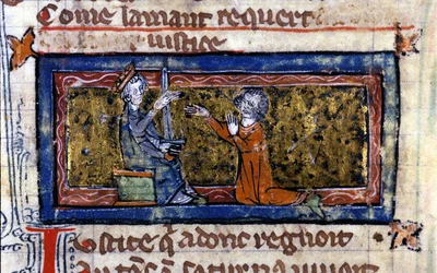 Erweichung eines Ritters durch den Herrn. Manuskript aus dem 13. Jahrhundert