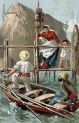 Schwammfischer in Kuba. Chromolithographie des späten 19. Jahrhunderts.