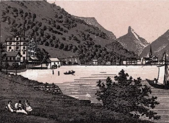 Schweiz: Ansicht der Stadt Flüelen. in „Die Welt illustriert 168 Ansichten“ Undatiert (spätes 19. Jahrhundert)