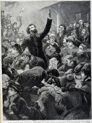 Die Heilsarmee - Verteilung am Hauptquartier Whitechapel Road im Jahr 1881