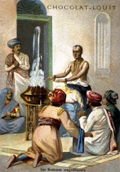 Die Brahmanen-Magnetisierer. Chromolithographie aus dem späten 19. Jahrhundert.