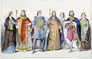 Die Karolinger: Richarde (845-nach 887) und Karl III. der Dicke (839-888), Arnulf von Kärnten (ca. 850-899), Ludwig IV. von Übersee (920-954) und Gerberge von Deutschland (913-984), Lothar IV. (941-986) und Emma von Italien (948-1006) - Platte aus Könige u