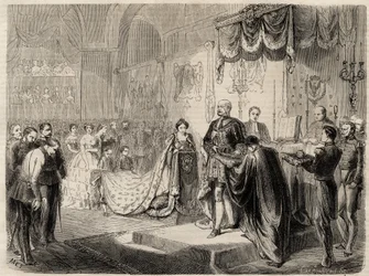Die Krönung von König Wilhelm I. in Königsberg im Jahr 1861 - Die Krönung des Königs und der Königin von Preußen in der Schlosskirche Königsberg - Wilhelm I. von Preußen - 1861