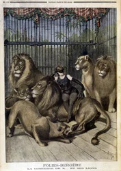 Die Gräfin von X... und ihre Löwen bei der Show im Folies Bergère in Paris. In Le petit Journal, am 19.05.1895