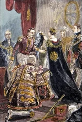 Königin Victoria verleiht dem Kaiser der Franzosen den Hosenbandorden auf Schloss Windsor