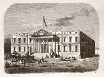 Das spanische Parlament (Congresso de los diputados), Madrid. Gravur 19. Jahrhundert.