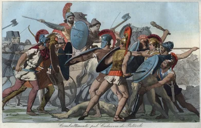 Der Trojanische Krieg - Kampf um den Körper von Patroklos - Gravur aus 