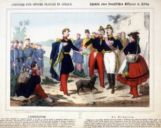 Die Abenteuer eines französischen Offiziers in Afrika. Der junge Offizier, Leiter eines von den Arabern angegriffenen Postens, wurde entwaffnet und zur Festnahme vor einen Kriegsrat gebracht.