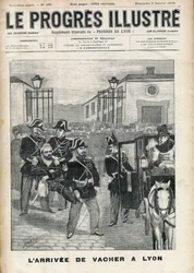 Die Ankunft Joseph Vachers, des „Hirtenmörders“ (1869-1898), im Gefängnis von Lyon im Jahr 1898 - Titelblatt von „Le Progrès illustré“ vom 9. Januar 1898