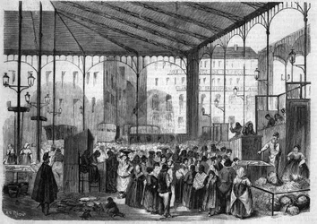 Der zentrale Markt von Paris: der Fischmarkt im Jahr 1858.