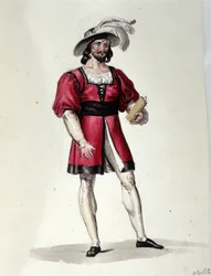 Die Figur, die die Virilität im Ballett „Il noce di Benevento“ des österreichischen Komponisten Franz Xaver Sussmayr (1766-1803) interpretiert. Illustration des 19. Jahrhunderts