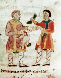 Der Hühnerverkäufer (Miniatur, 9. Jahrhundert)