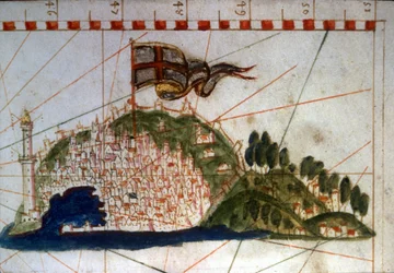 Die Stadt Genua auf einem Portulan aus dem 14. Jahrhundert