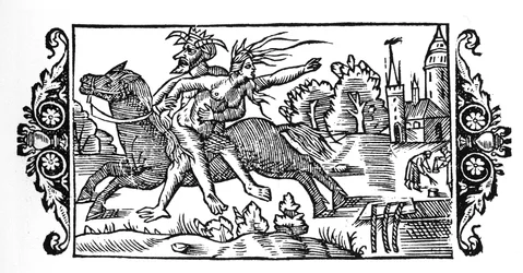Der Teufel trägt eine Hexe - in „Historia de Gentibus Septentrionalibus“ von Olaus Magnus, Rom 1555