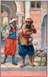 Die Tür. Die wunderbaren Abenteuer von Sindbad dem Seefahrer. Beliebte Geschichte aus 1001 Nacht. Chromolithographie aus dem späten 19. Jahrhundert.
