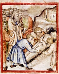 Das Begräbnis von Sarah. Miniatur aus Codex 212 (oder Padovano Codice oder Bibel von Padua) 1390-1400 Rovigo, Accademia dei Concordi