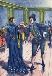 Der Königssohn lässt Aschenputtel tanzen. Illustration für „Aschenputtel“ von Charles Perrault