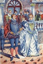 Der Königssohn heiratet Eselshaut. Anonyme Illustration für „Eselshaut“ von Charles Perrault