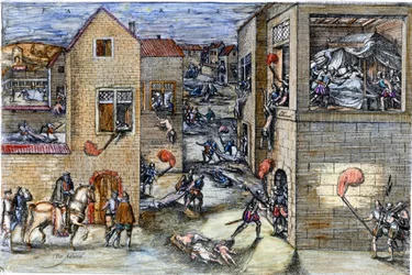 Das Massaker der Bartholomäusnacht (1572). Gravur des 17. Jahrhunderts