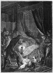 Der Mord an Zar Paul I. von Russland, März 1801 - Illustration 1882-1884 - Die Ermordung von Paul I. Petrovich (1754-1801), russischer Zar, in seinem Zimmer im Sankt Michaels-Palast nach erzwungener Abdankung - Illustration 1882-1884