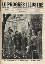 Die Reise des Präsidenten der Republik nach Montelimar (Drome, Frankreich): Emile Loubet (1838-1929) und seine Mutter. Gravur in „Der illustre Fortschritt“ von April 1899