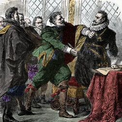 Dreißigjähriger Krieg: Unterschreib es, Nandel! - Dreißigjähriger Krieg (1618-1648): Graf Paul Jakob von Starhemberg (1560-1635) bittet Kaiser Ferdinand II. (1578-1637), ein Abkommen zur Wiederherstellung des Friedens in Böhmen zu unterzeichnen