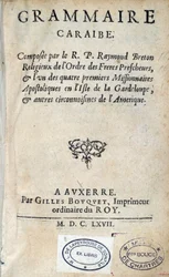 Titelseite der „Karibischen Grammatik“ von Pater Raymond Breton, Dominikaner. 1667