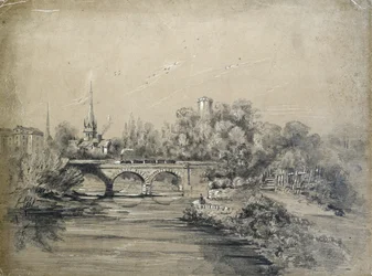 Zug überquert Brücke