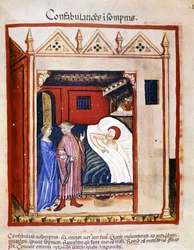 Medizinisches Traktat „Tacuinum sanitatis“ 14. Jahrhundert: Menschen, die im Schlaf sprechen. 14. Jahrhundert. B.N, Wien