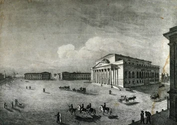 Ansicht des Bolschoi-Theaters in Moskau um 1840. Russland