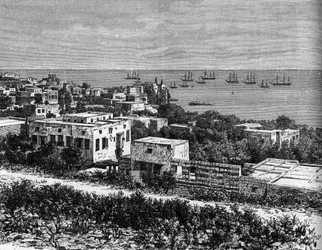 Ansicht der Stadt Beirut. Gravur in „The Journal of Youth“