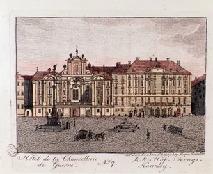 Ansicht des Hotels der Kriegs-Kanzlei in Wien. Österreich, Gravur von 1815, Privatsammlung