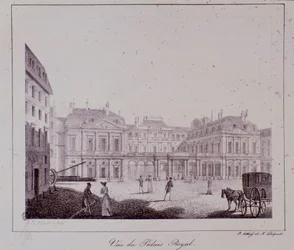 Ansicht des Königspalastes in Paris. Gravur von 1820 Private Sammlung