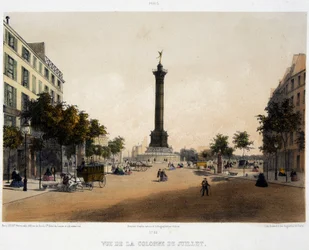 Ansicht der Julisäule (Place de la Bastille) vom Boulevard Beaumarchais