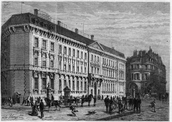 Ansicht der Fassade der Banque de France, erbaut von Gabriel Cretin (1812-1883) in Paris, Rue Croix des Petits Champs