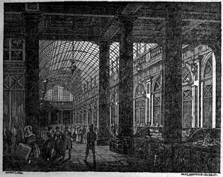 Ansicht der Galerie von Orleans im Palais Royal de Paris im Jahr 1835