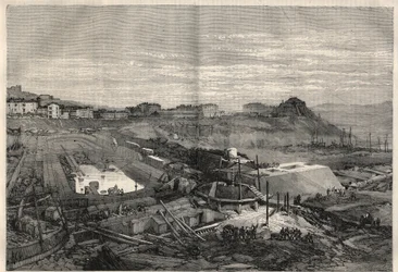 Ansicht der neuen Docks, die von der italienischen Regierung im Hafen von La Spezia gebaut wurden. Gravur in „L