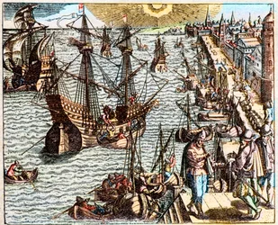 Ansicht des Hafens von Lissabon im 16. Jahrhundert