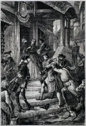 Voltaire (1694 - 1778) verhaftet in Frankfurt im Jahr 1753 auf Befehl des großen Friedrich II. - in Histoire de France von den frühesten Zeiten bis 1789 von M. Guizot