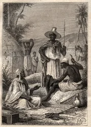 Reise (1795) von Mungo Park (1771-1806) nach Djoliba (Niger): Eingeborene aus Senegal - Illustration aus „Die großen Seefahrer des 18. Jahrhunderts“