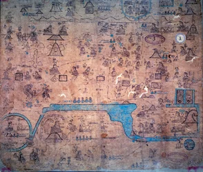 Krieg gegen die Völker des Nordens unter der Führung von Yacanex; der Tod von Chiconquauthli, dem Acolhua-Häuptling von Xolotl, auf den Nopaltzin von Achitometl, König von Colhuacan, folgte. Karte der Chichimeken-Nation, von Kaiser Amacui Xolotl bis