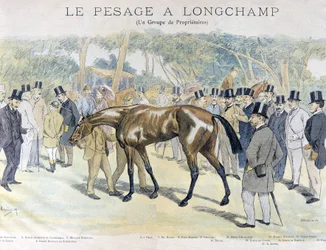 Wiegen in Longchamp und eine Gruppe von Pferdebesitzern