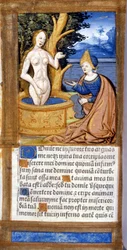 Frau bei ihrer Toilette. Seite eines Manuskripts aus dem Pentateuch. 15. Jahrhundert. Biblioteca Braidense, Mailand