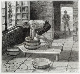 Arbeit des Tomme von einem Käsemacher aus der Auvergne - in „Die Wunder der Industrie“ von Louis Figuier