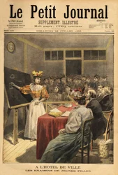 Prüfungen junger Mädchen im Pariser Rathaus. Gravur in „Le petit journal“ 28/07/1895. Sammlung Selva