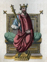 Porträt von Otto I., auch bekannt als Otto der Große (912-973), Heiliger Römischer Kaiser - Gravur aus „Usi e Costumi di Tutti i Popoli dell