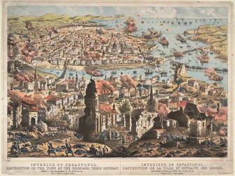 Innenansicht von Sewastopol, Zerstörung der Stadt durch die Russen, ihr Rückzug, 1855